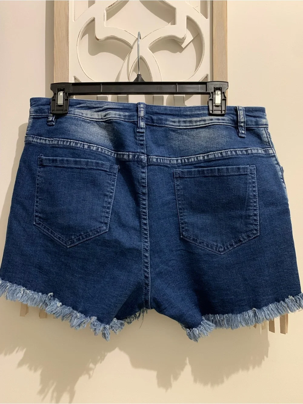 Crazy Train Dark Blue Denim Jean Shorts with Cream Fringe